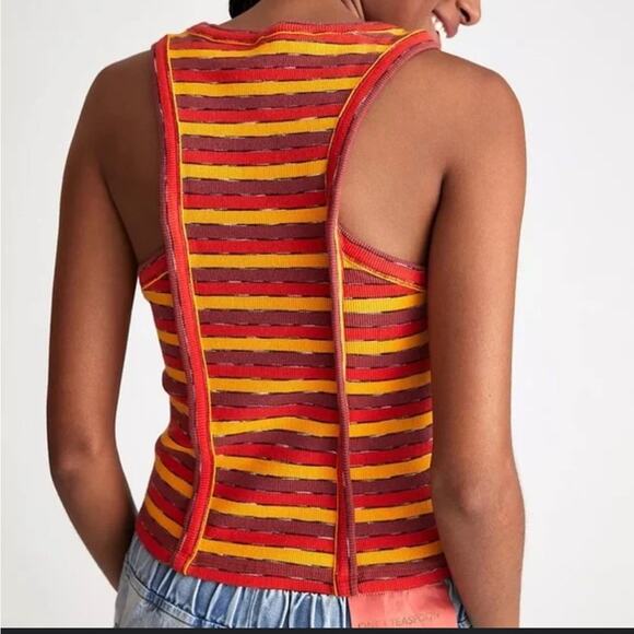 By Anthropologie Striped Ribbed Racerback Tank Stretchy Small - Picture 1 of 6